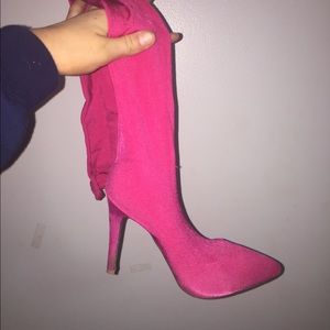 thigh high hot pink heel boots